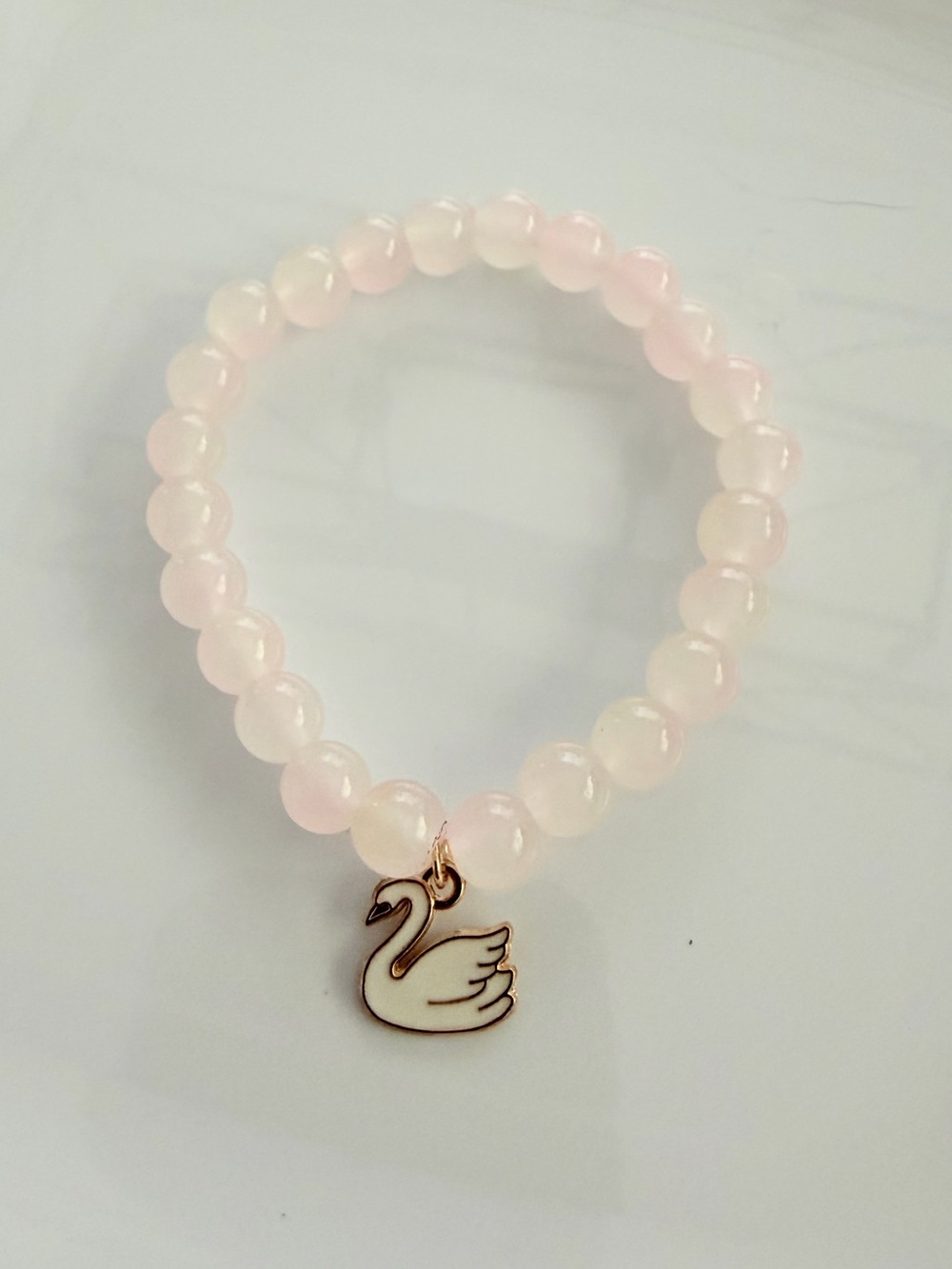 Rose Pink Beaded Bracelet with Swan Charm Girlhood Ballet Handmade Jewelry